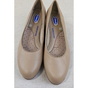 Dr. Scholl's Beige Leather Comfort Wedge Heel Shoes Double Air Pillow Womens 8M‎